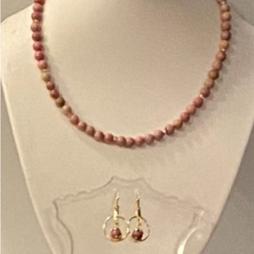 New Genuine Rhodonite* necklace & earrings - October birthstone!
